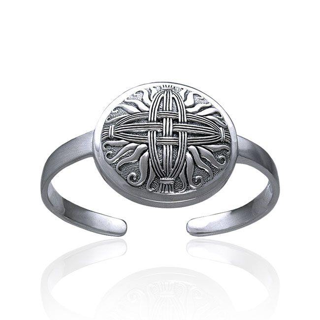 Celtic Saint Brigids Cross Cuff Bracelet Sterling Silver Handcrafted TBG796 Symbol Size 28 Millimeter