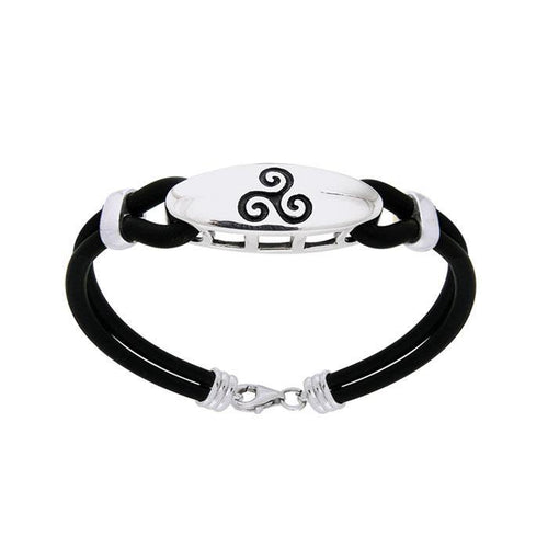 A balance of the mind, body, and spirit ~ Sterling Silver Celtic Triskele Leather Cord Bracelet TBL192 | Bracelet | Wiccan Center
