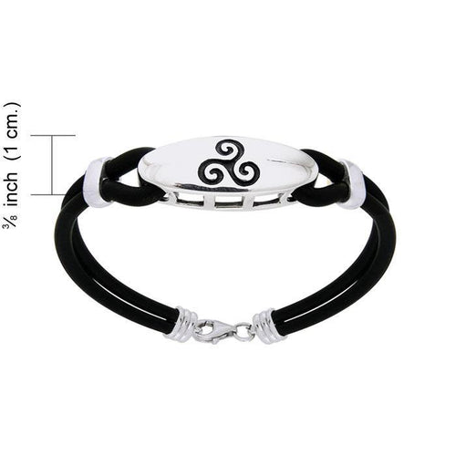 A balance of the mind, body, and spirit ~ Sterling Silver Celtic Triskele Leather Cord Bracelet TBL192 | Bracelet | Wiccan Center