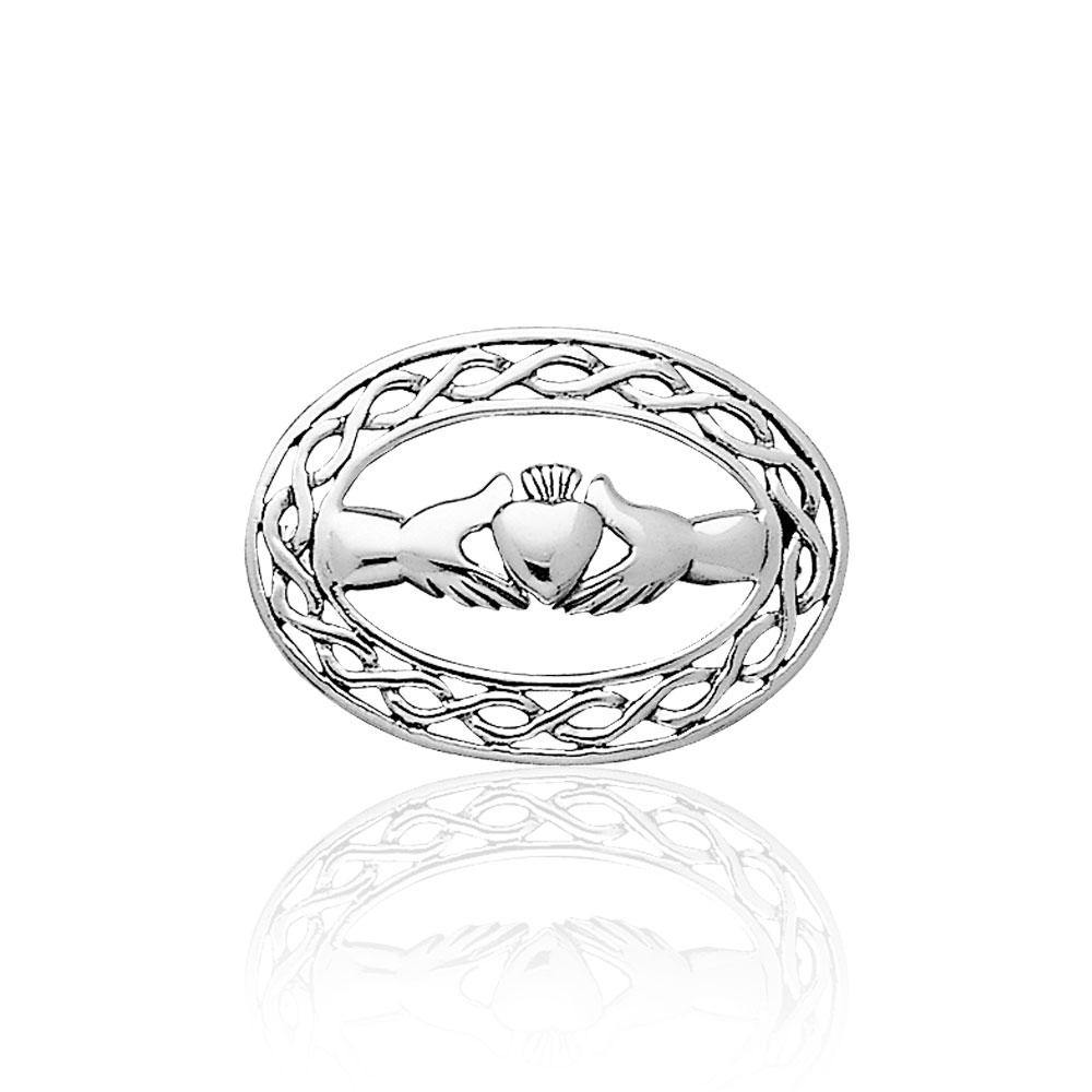 The perfect crown of love, friendship, and loyalty ~ Celtic Knotwork Irish Claddagh Sterling Silver Brooch TBR027