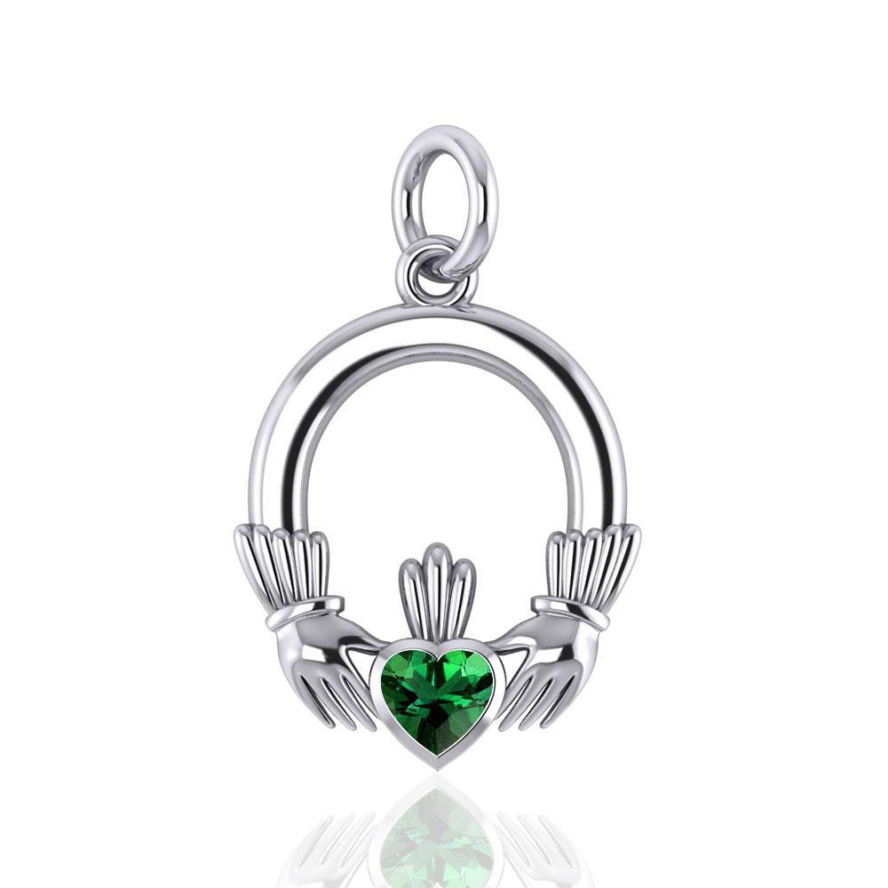 Celtic Knotwork Claddagh Sterling Silver Charm with Gemstone TC318