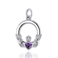 Celtic Knotwork Claddagh Sterling Silver Charm with Gemstone TC318