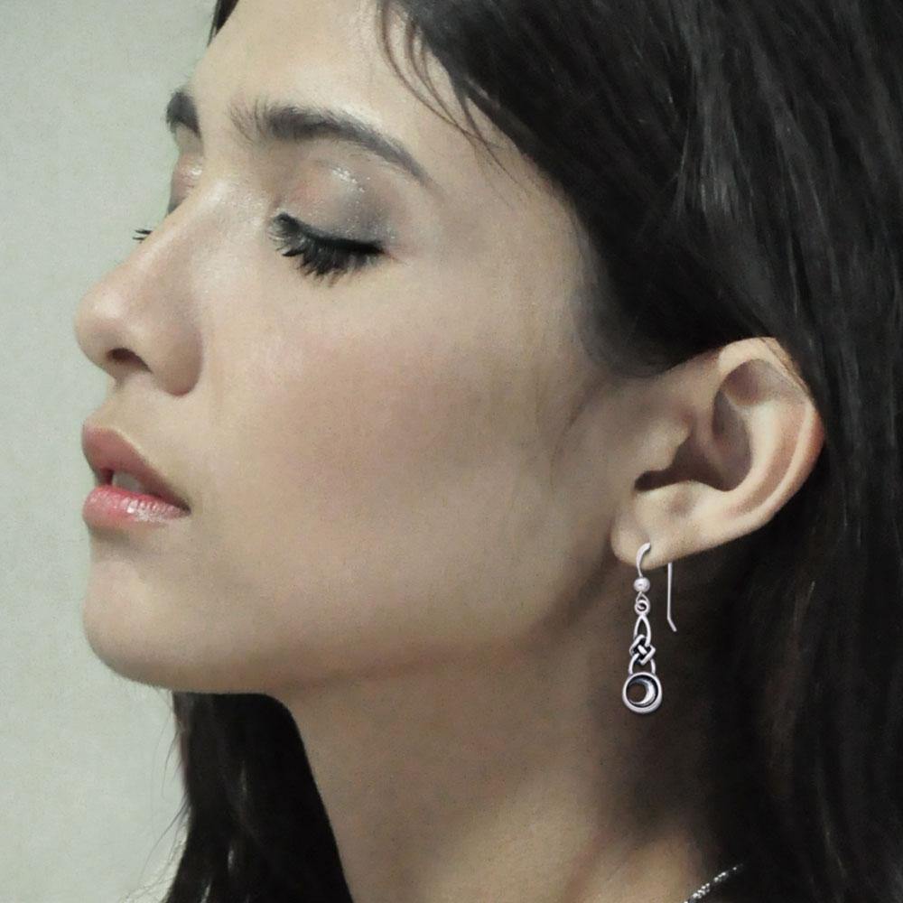Celtic Knot With Crescent Moon Sterling Silver Earrings TE1125