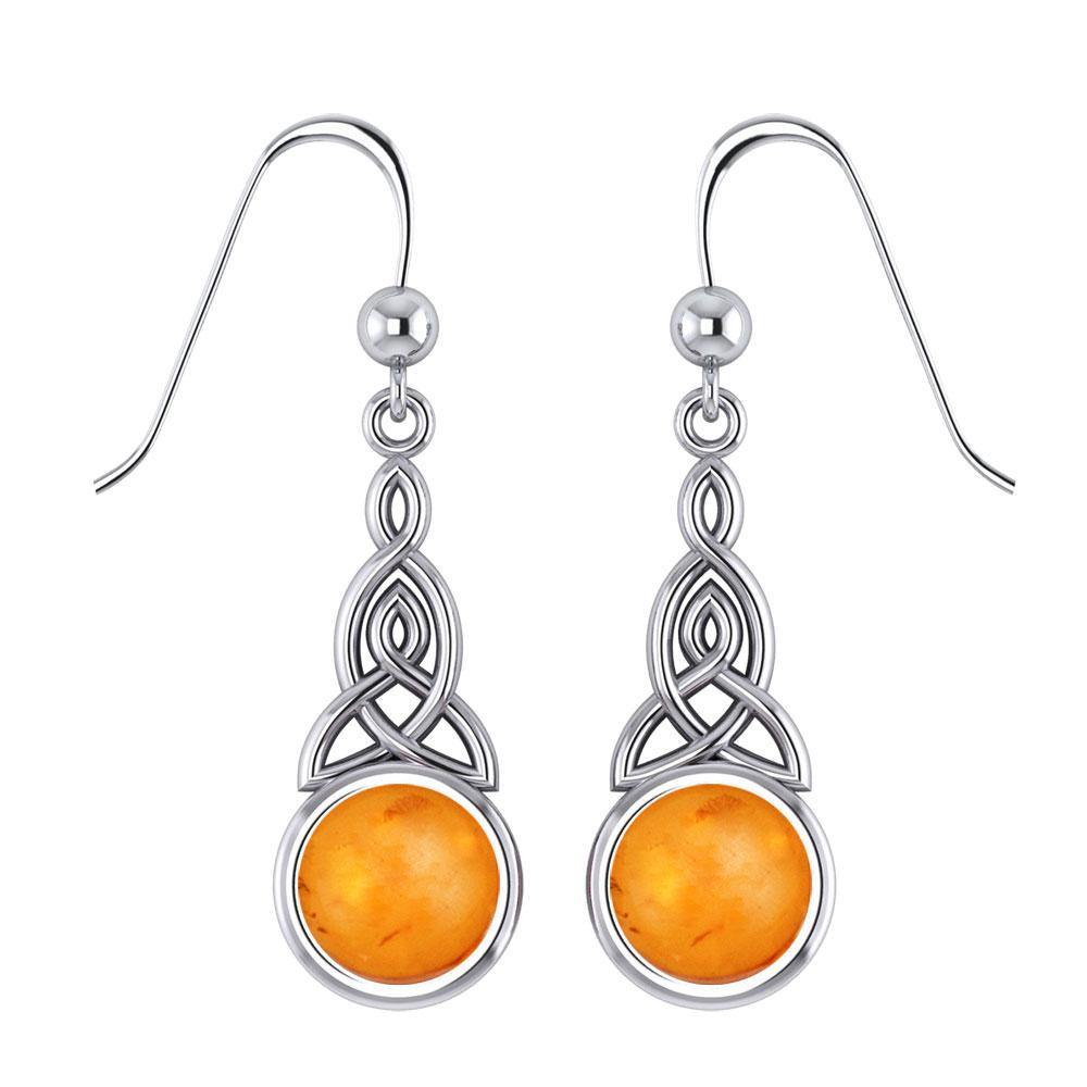 Celtic Triquetra Knot Sterling Silver Earrings With Gem TE2679