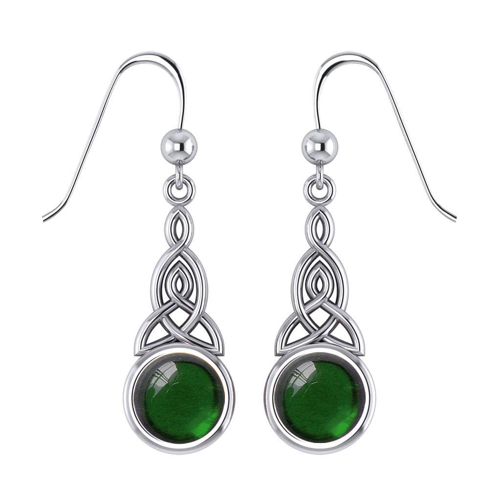 Celtic Triquetra Knot Sterling Silver Earrings With Gem TE2679