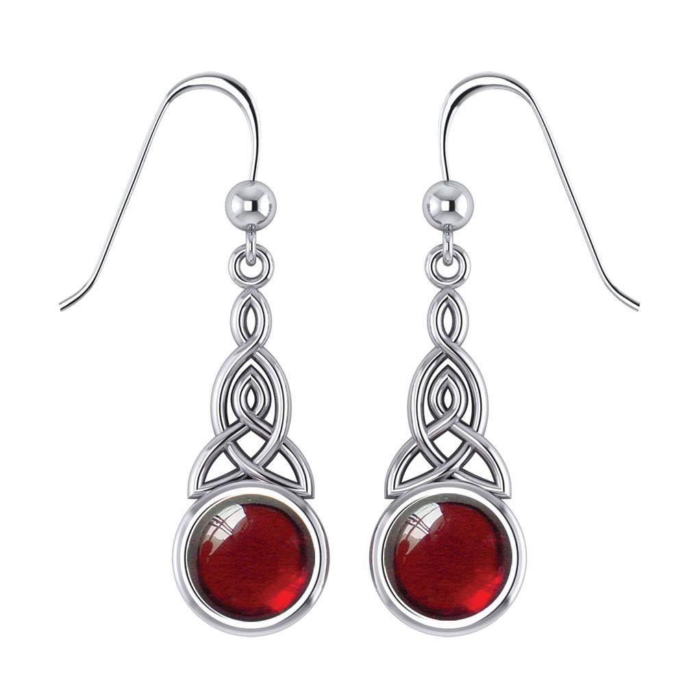Celtic Triquetra Knot Sterling Silver Earrings With Gem TE2679