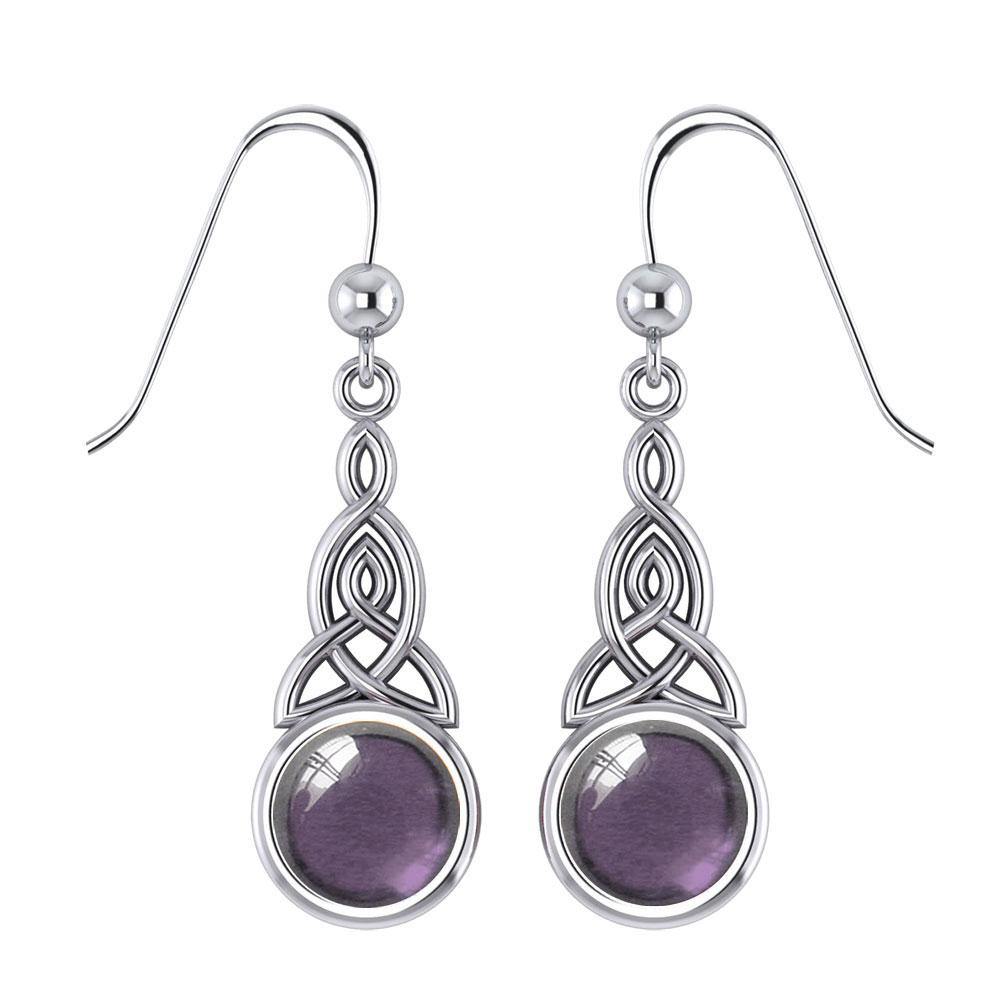 Celtic Triquetra Knot Sterling Silver Earrings With Gem TE2679