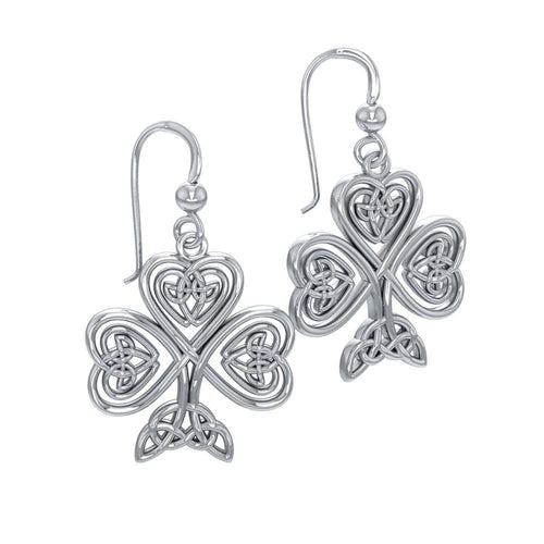A wishful inspiration and luck ~ Celtic Knotwork Shamrock Sterling Silver Hook Earrings by Courtney Davis TE2919 | Earrings | Wiccan Center