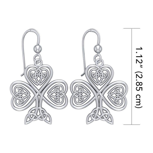 A wishful inspiration and luck ~ Celtic Knotwork Shamrock Sterling Silver Hook Earrings by Courtney Davis TE2919 | Earrings | Wiccan Center