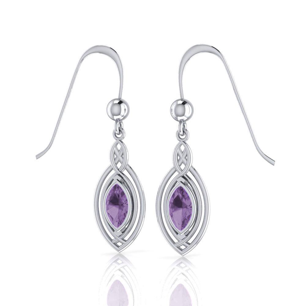 Celtic Knotwork Sterling Silver Earrings with Gemstone TE872