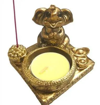 Tea Light and Incense Holder - Gold Elephant | Incense Burners | Wiccan Center