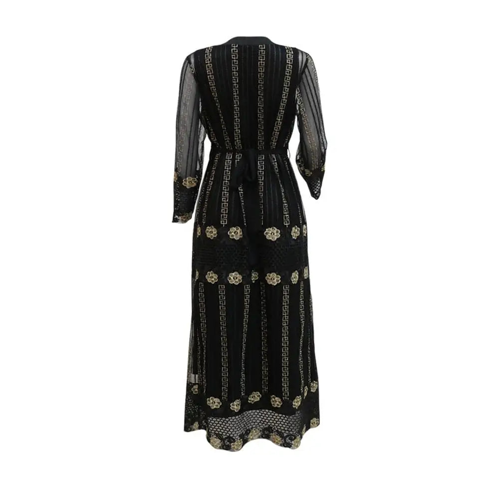 Teal Gold Embroidered Vest Dress Kraft Abaya