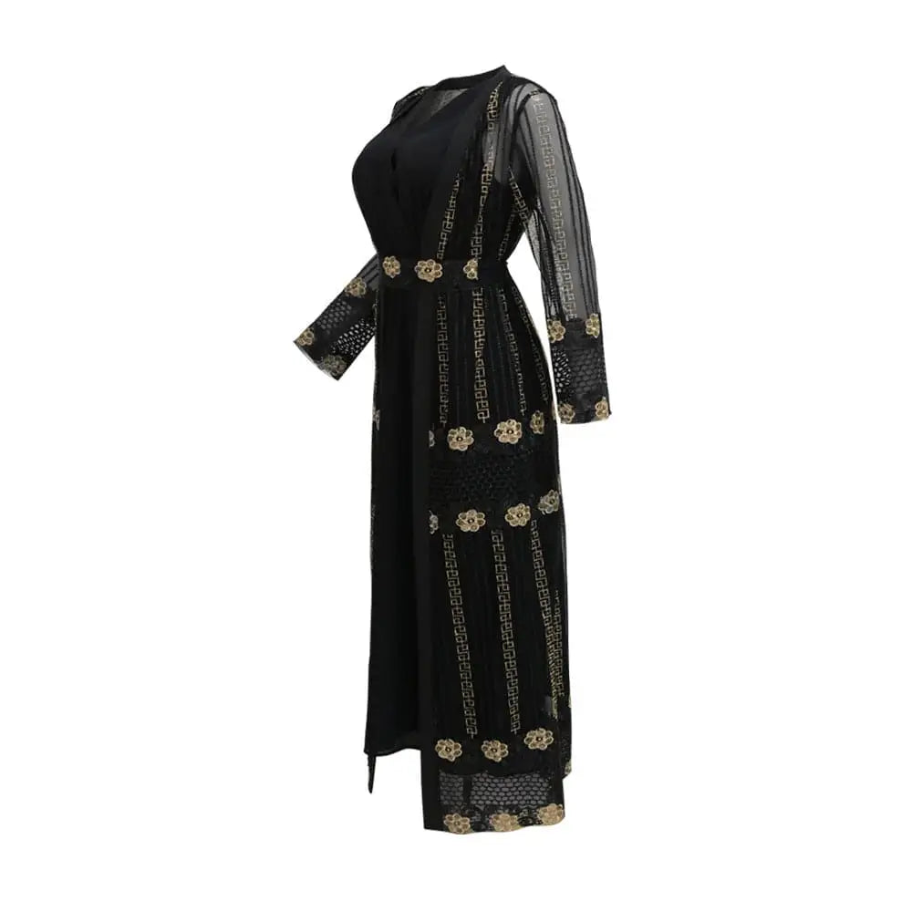 Teal Gold Embroidered Vest Dress Kraft Abaya