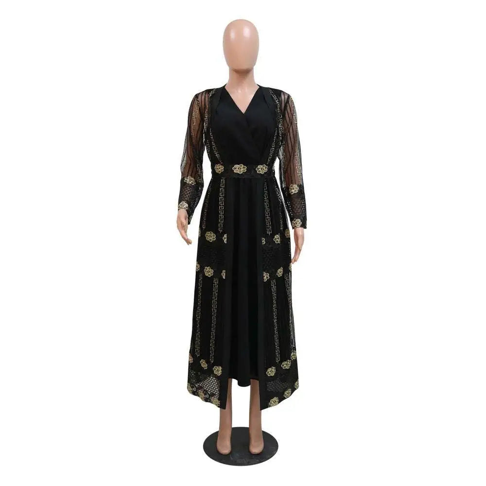 Teal Gold Embroidered Vest Dress Kraft Abaya