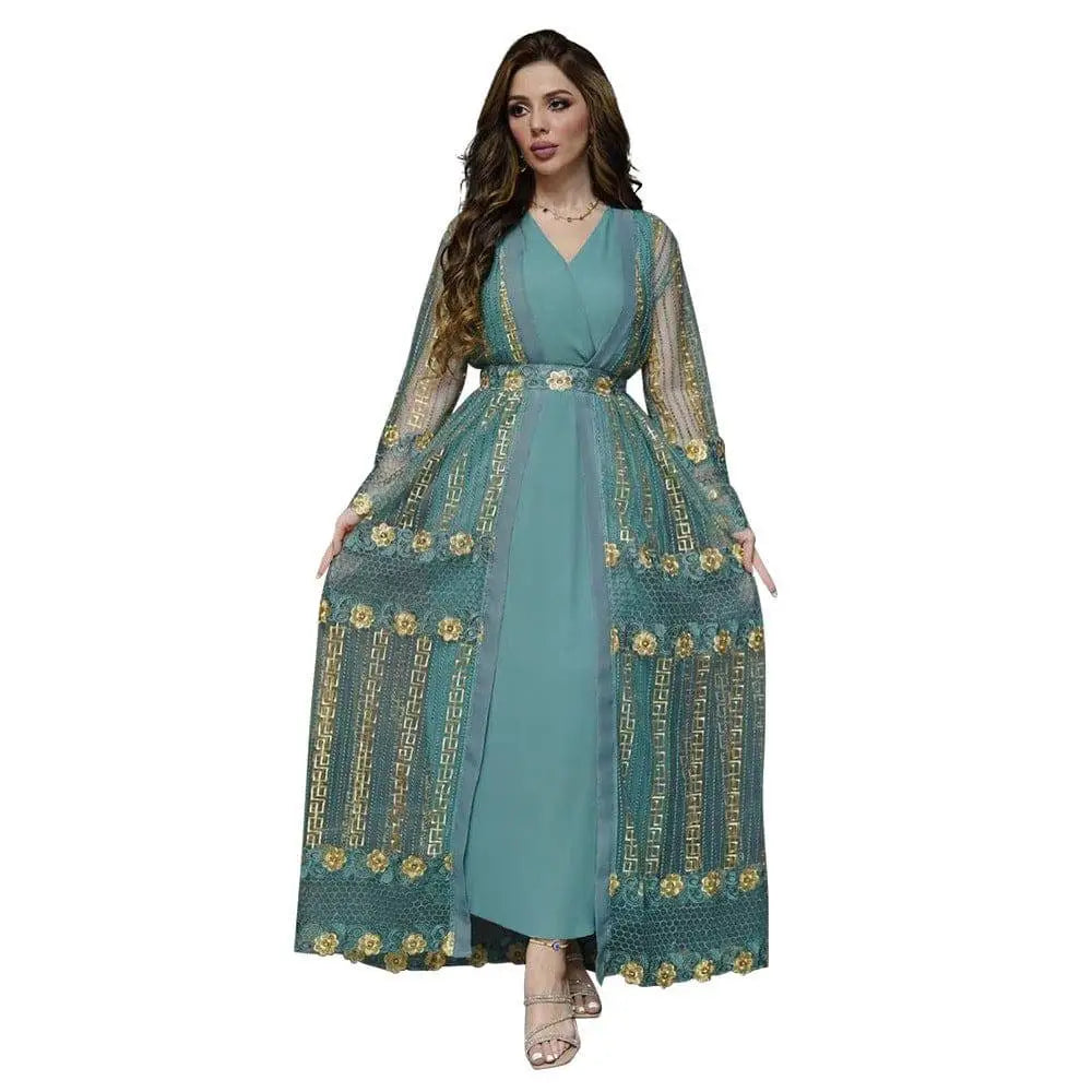 Teal Gold Embroidered Vest Dress Kraft Abaya | Button Full Cup Plus Size Bra Without Wi | Wiccan Center