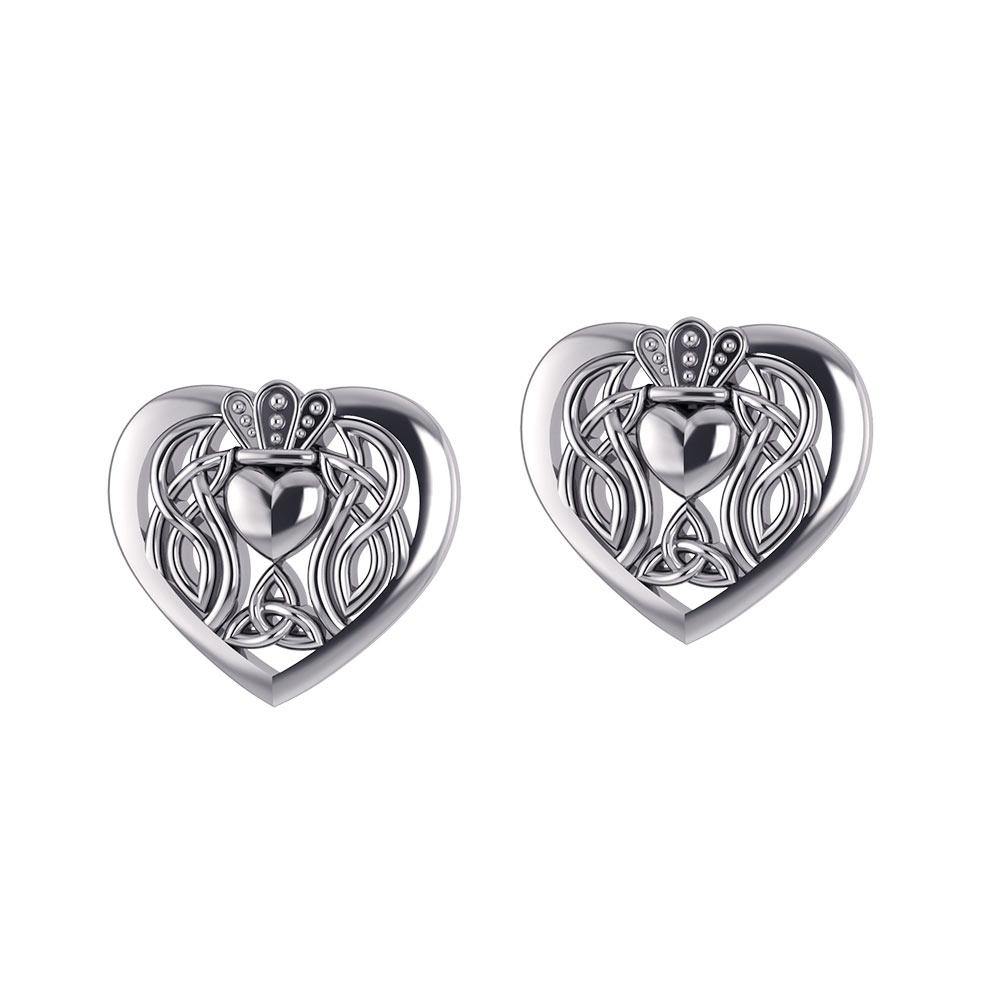 Celtic Claddagh Heart Sterling Silver Post Earrings TER1654