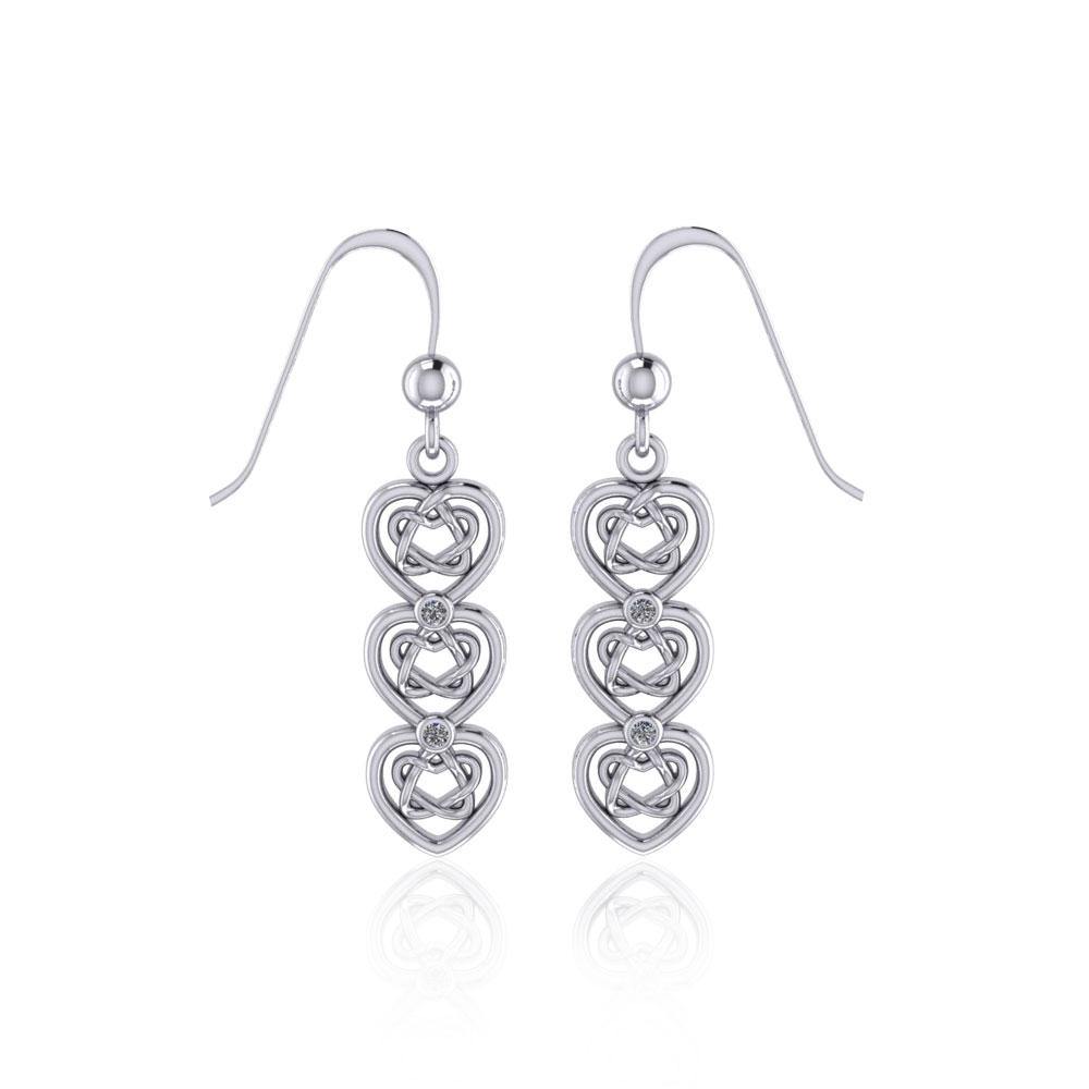 Celtic Knotwork Heart Sterling Silver Earrings with Gemstone TER1689