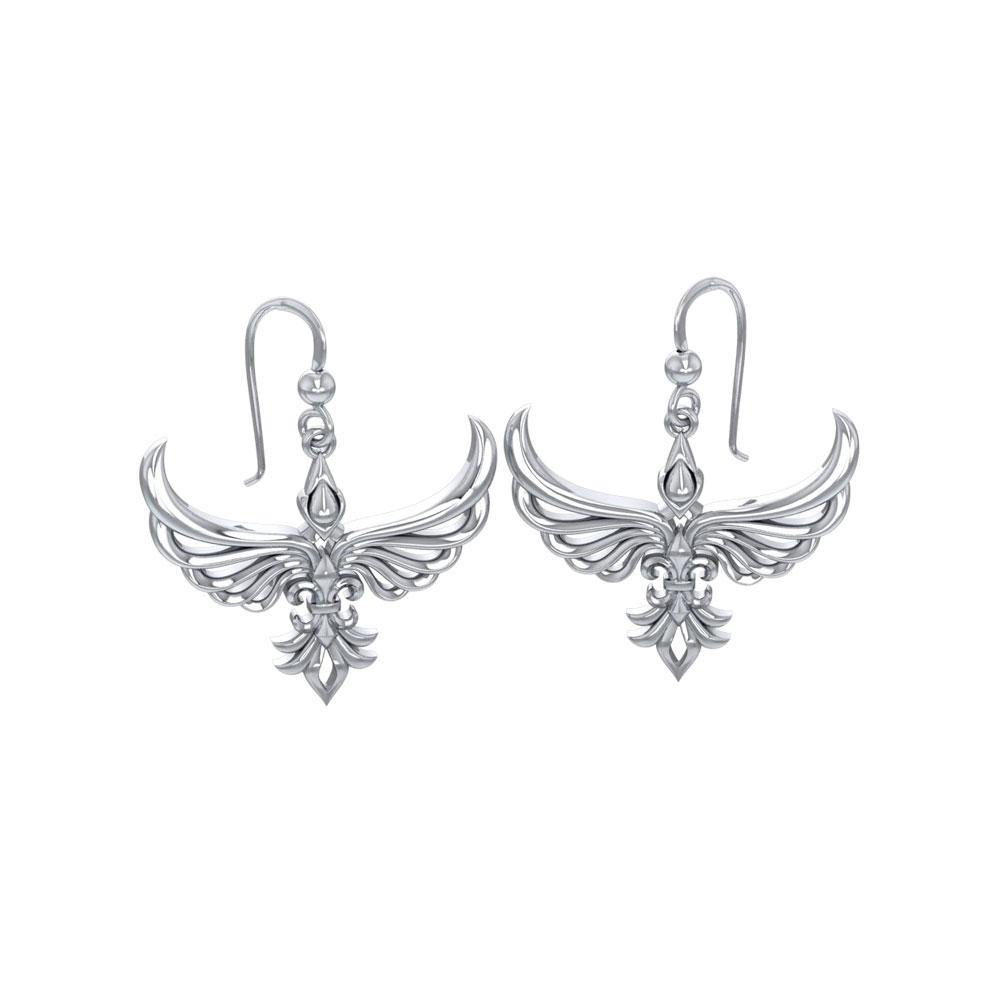 Phoenix with Fleur De Lis Sterling Silver Earrings TER1703