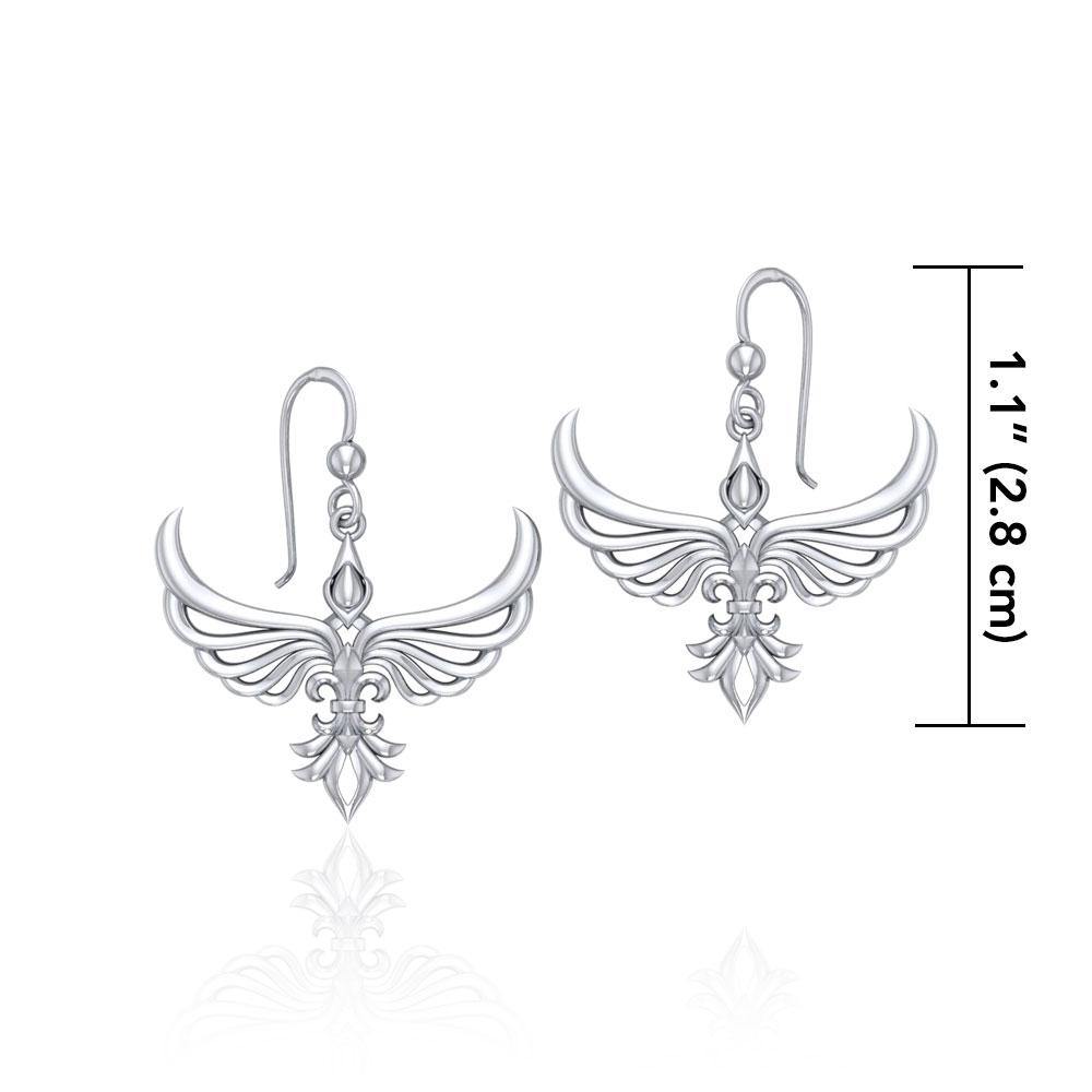 Phoenix with Fleur De Lis Sterling Silver Earrings TER1703