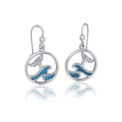 Sterling Silver Round Celtic Whale Tail Earrings with Enamel Wave TER1727 | Earrings | Wiccan Center