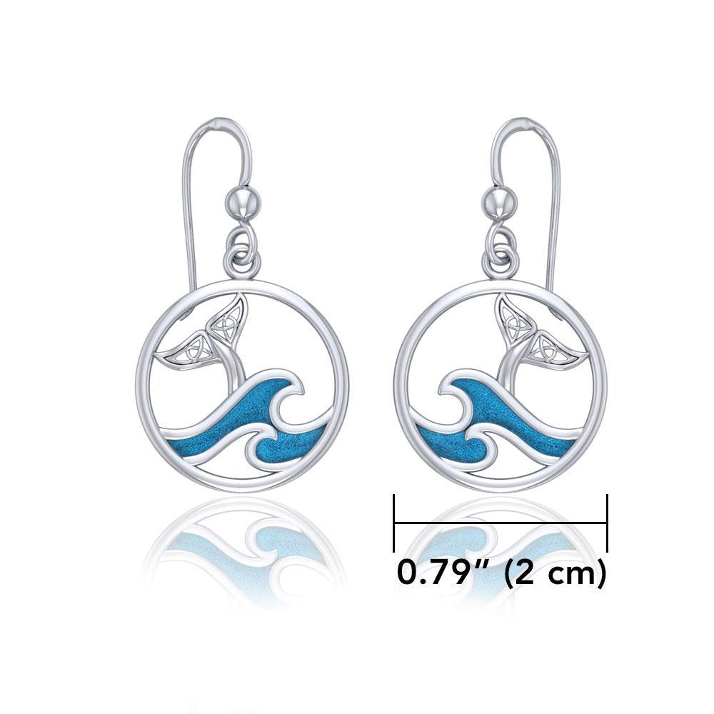 Sterling Silver Round Celtic Whale Tail Earrings with Enamel  Wave TER1727