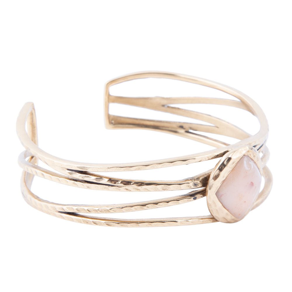 Terra Peach Moonstone and Golden Cuff Bracelet | Bracelets | Wiccan Center