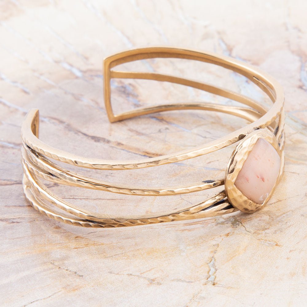 Terra Peach Moonstone and Golden Cuff Bracelet | Bracelets | Wiccan Center