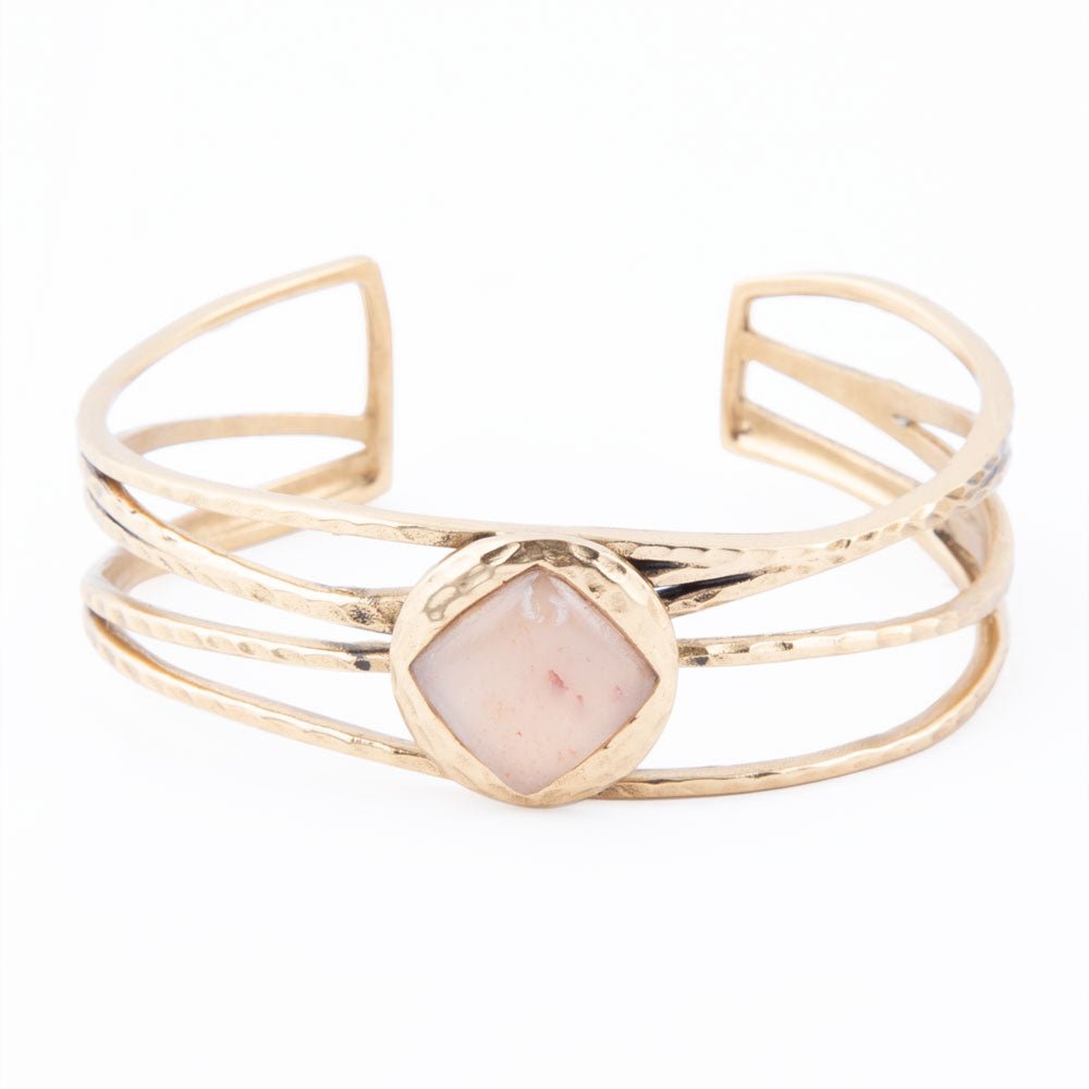 Terra Peach Moonstone and Golden Cuff Bracelet | Bracelets | Wiccan Center
