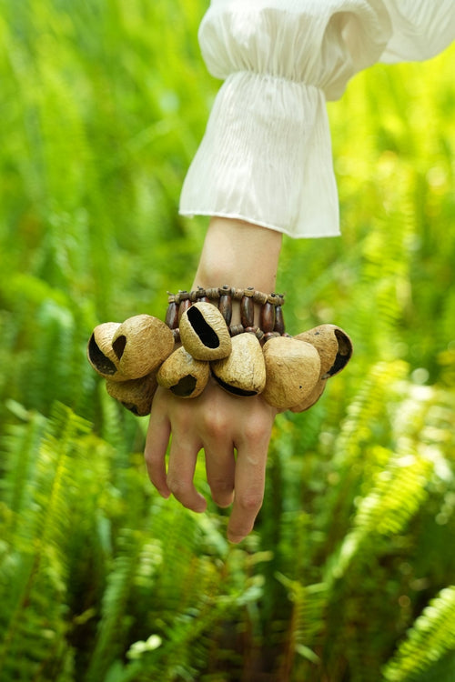 "The Forest Rhythm" - Natural Seed Shell Wrist Rattle & Percussion Bracelet | Seed Shaker | Wiccan Center