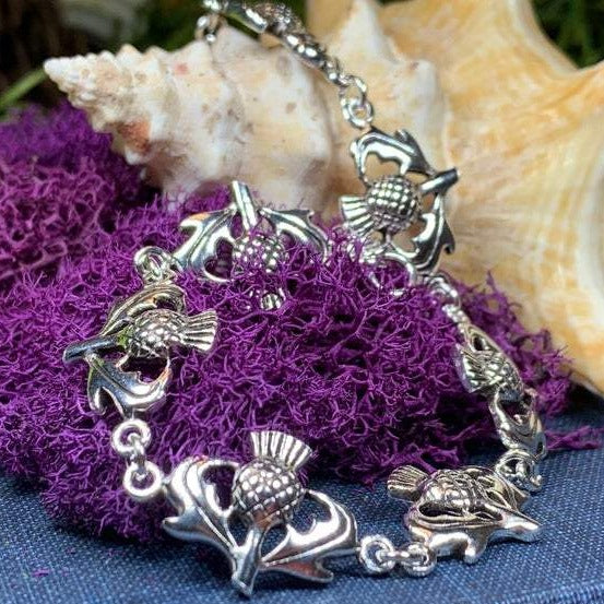 Cheerful Scottish Thistle Bracelet in Sterling Silver | Bracelet | Wiccan Center