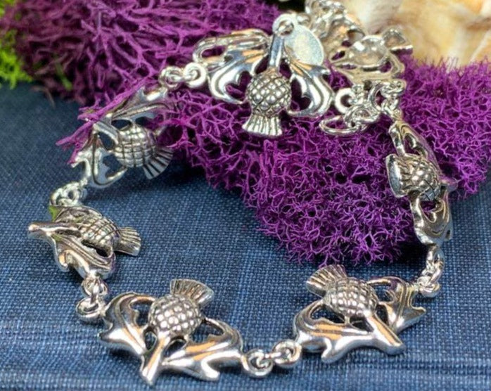 Cheerful Scottish Thistle Bracelet in Sterling Silver | Bracelet | Wiccan Center