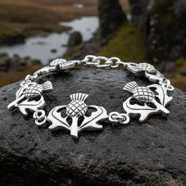 Cheerful Scottish Thistle Bracelet in Sterling Silver | Bracelet | Wiccan Center