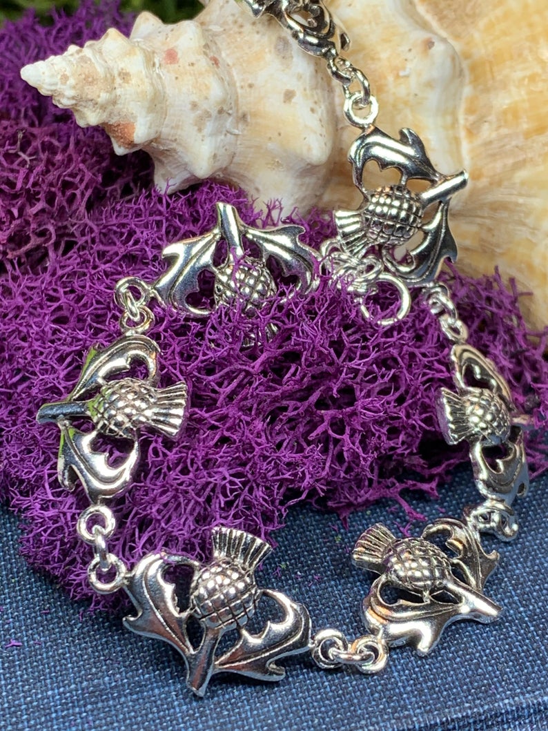 Cheerful Scottish Thistle Bracelet in Sterling Silver | Bracelet | Wiccan Center