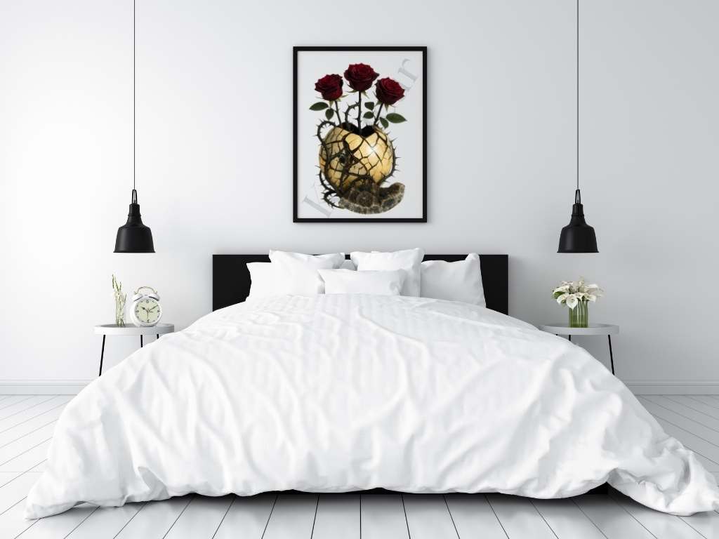 Thorned Bloom – Septarian Dragon Stone Digital Art Print | Dark Rose Botanical Download