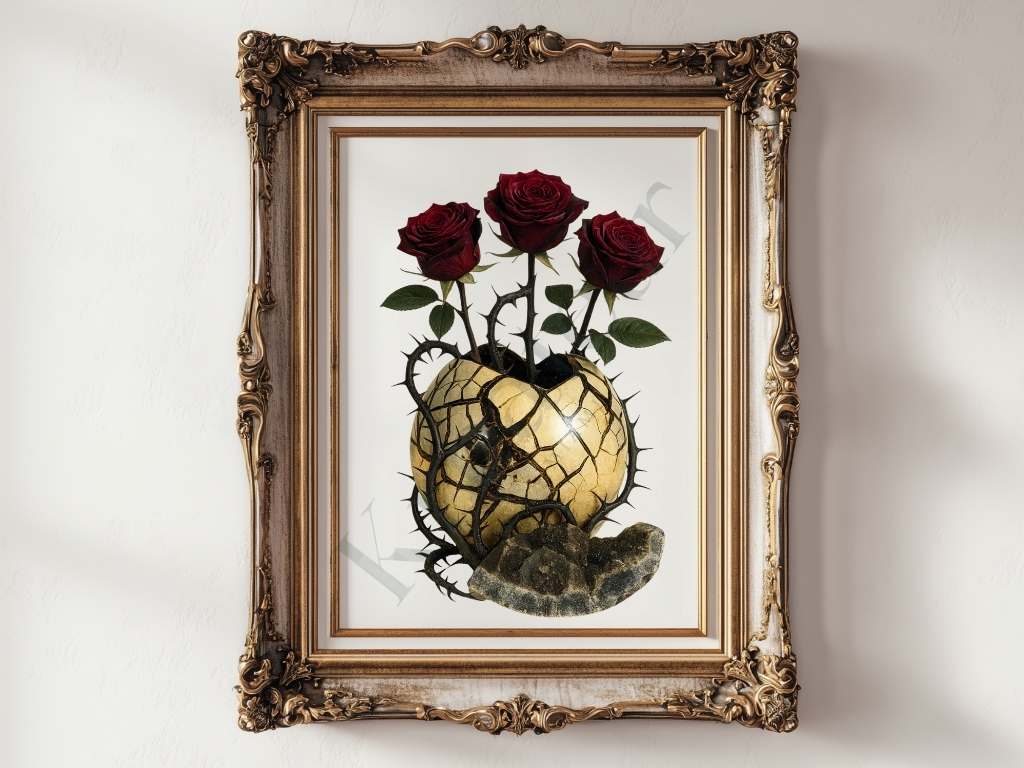 Thorned Bloom – Septarian Dragon Stone Digital Art Print | Dark Rose Botanical Download