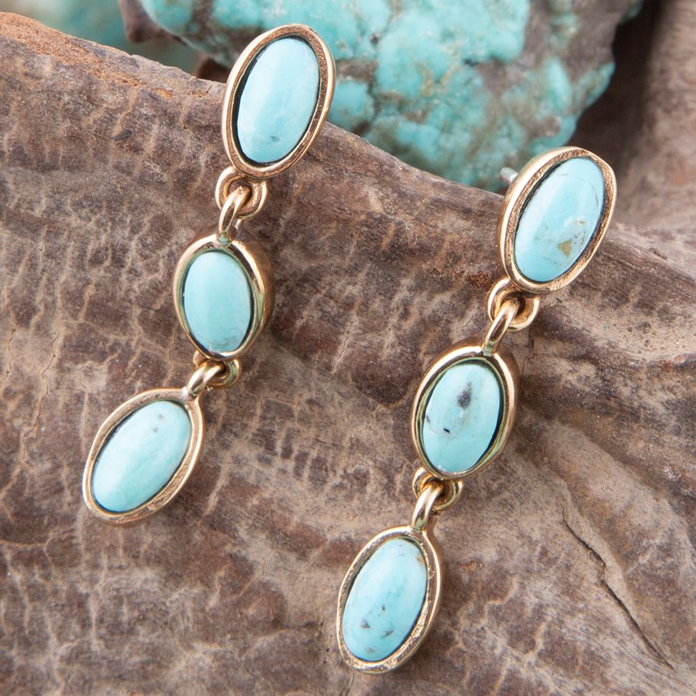 Three Times the Blue Turquoise Golden Drop Earrings | Earrings | Wiccan Center