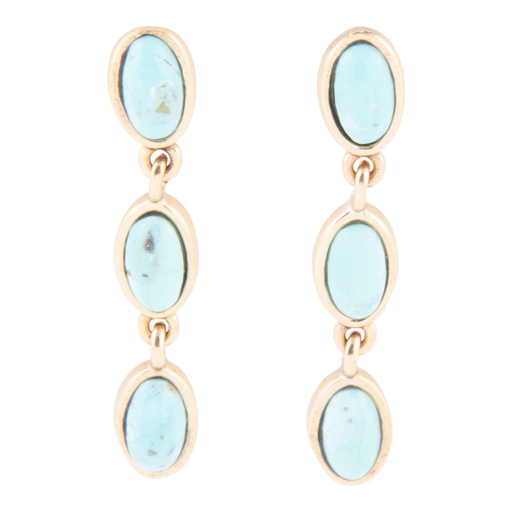 Three Times the Blue Turquoise Golden Drop Earrings | Earrings | Wiccan Center