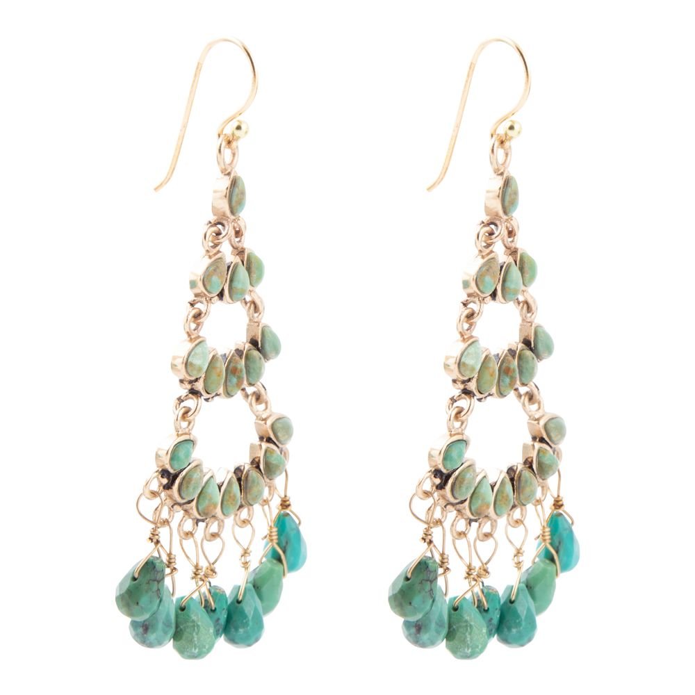 Triple the Blue Turquoise Golden Chandelier Earrings | Earrings | Wiccan Center