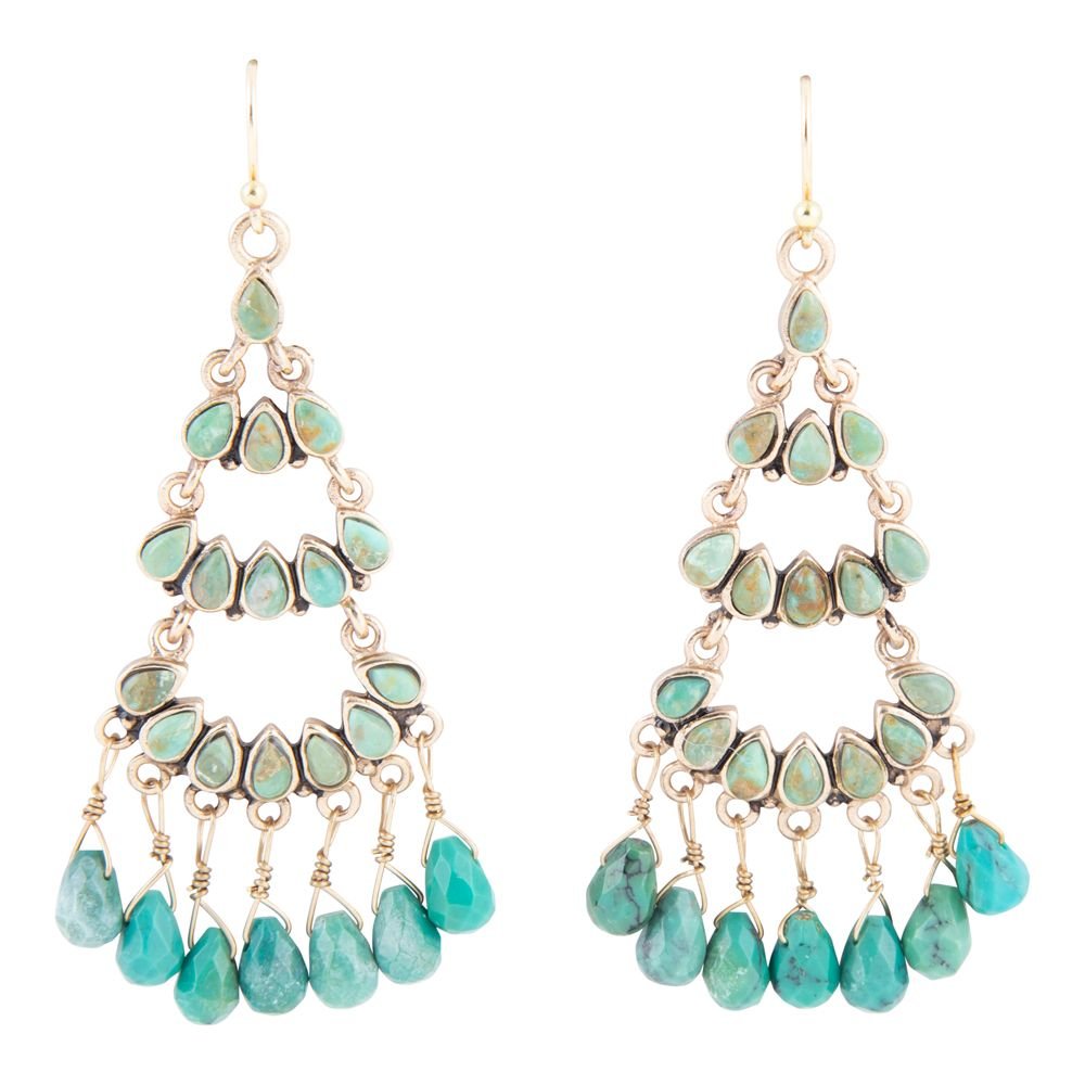 Triple the Blue Turquoise Golden Chandelier Earrings | Earrings | Wiccan Center
