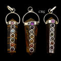 Tiger's Eye Double Terminated Point Silver Plated Pendant with 7 Stone Overlay (1.5 Inches)