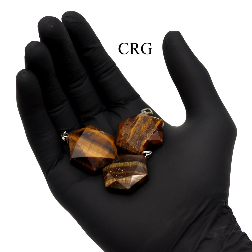 Tiger's Eye Faceted Hexagon Pendant with Silver Bail (4 Pieces) Size 1 Inch