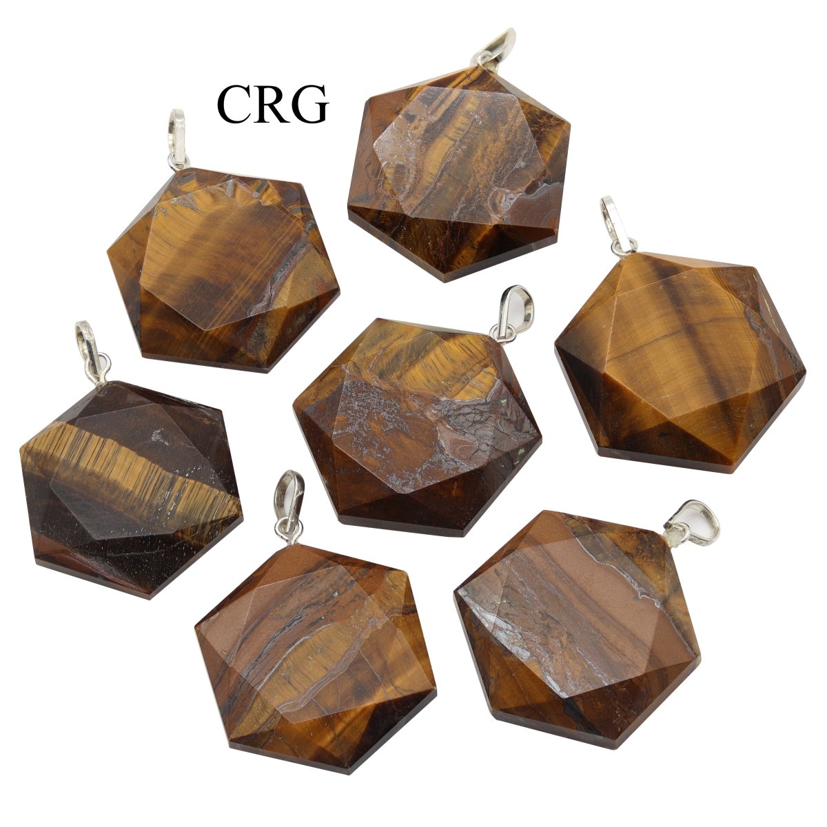 Tiger's Eye Faceted Hexagon Pendant with Silver Bail (4 Pieces) Size 1 Inch