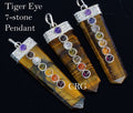 Tiger's Eye Flat Point Silver Plated Pendant with 7 Stone Overlay (2.5 Inches) (1 Piece)