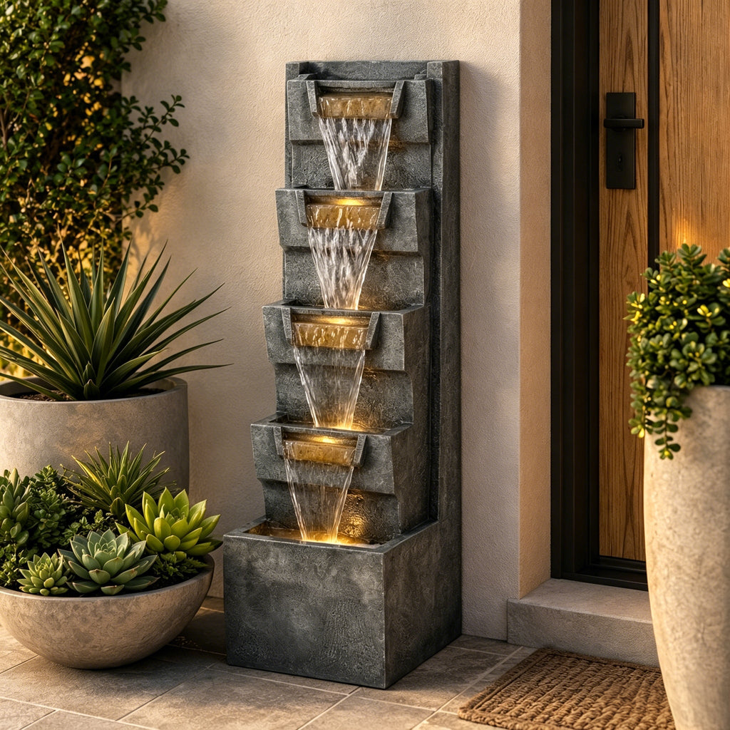 Resin Modern Outdoor Fountain 39 Inch Tilted Chutes