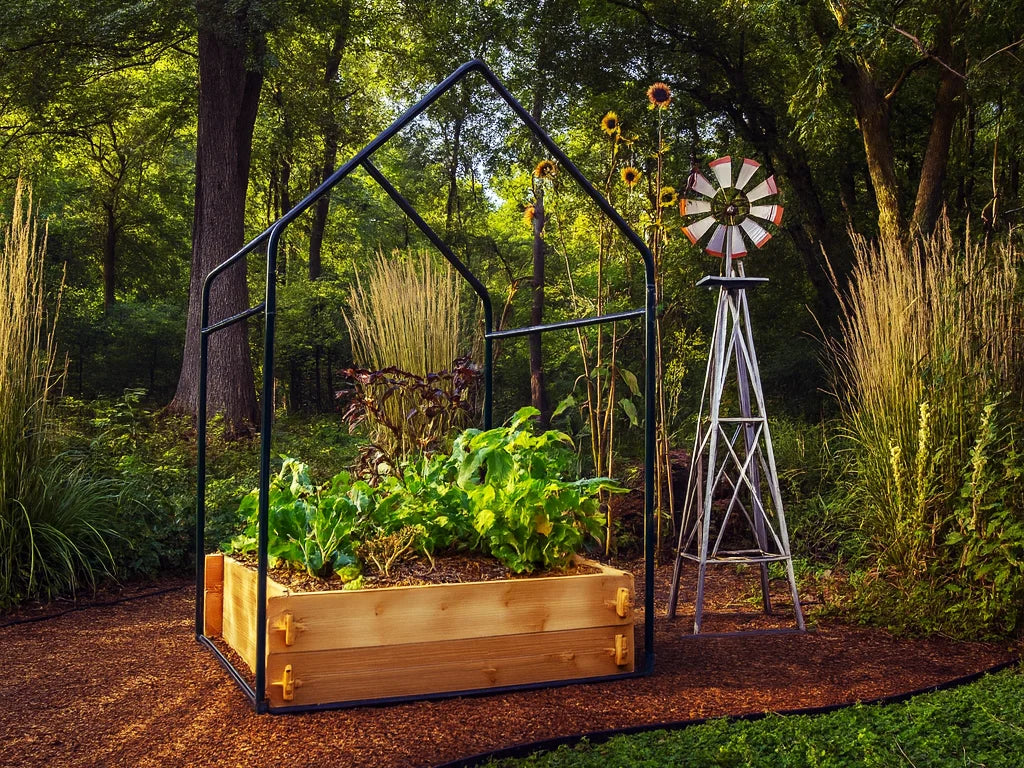 Cedar Raised Garden Bed with Greenhouse Cover | Raised Garden Bed Kit | Wiccan Center