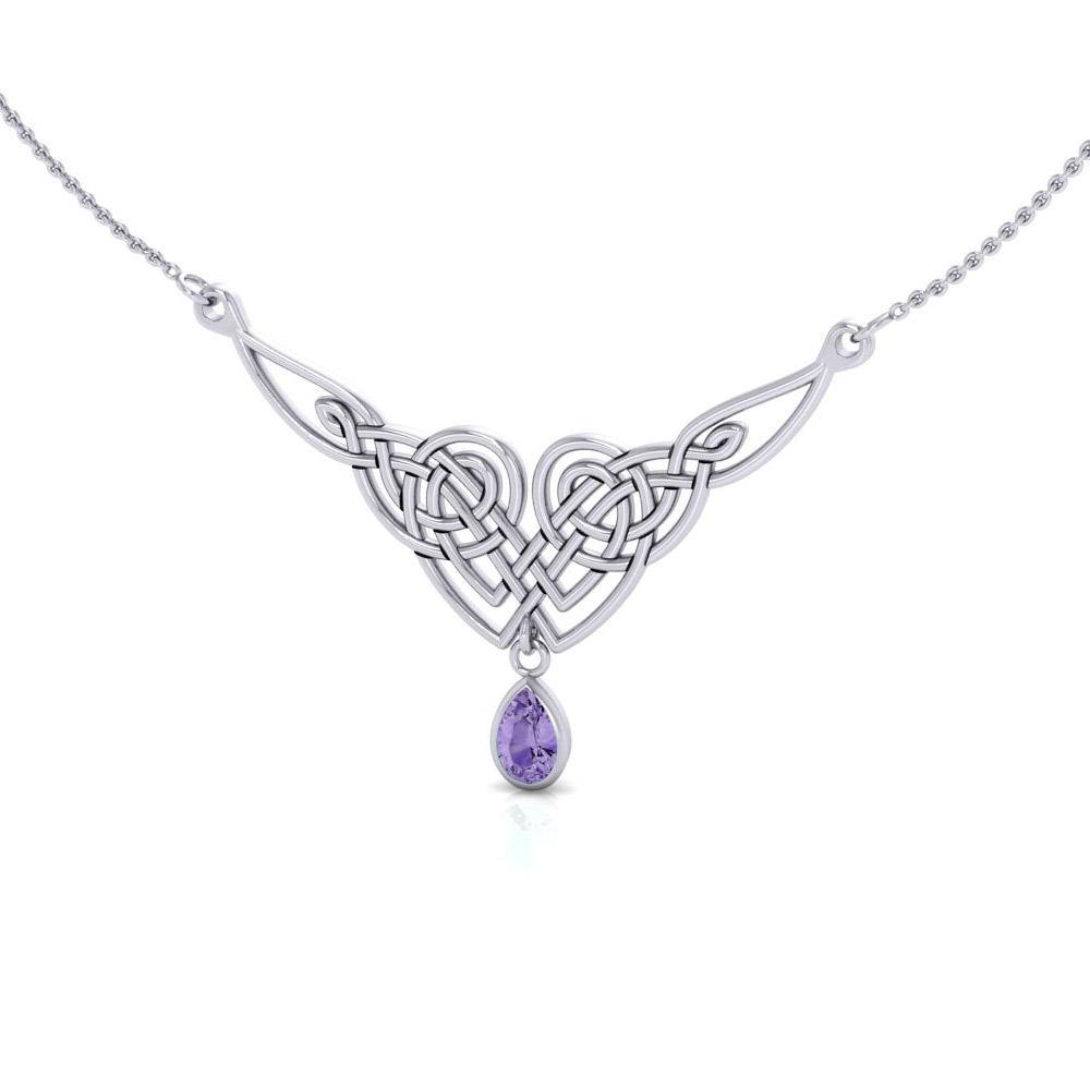 Celtic Knotwork Sterling Silver Necklace with Gemstones TN066