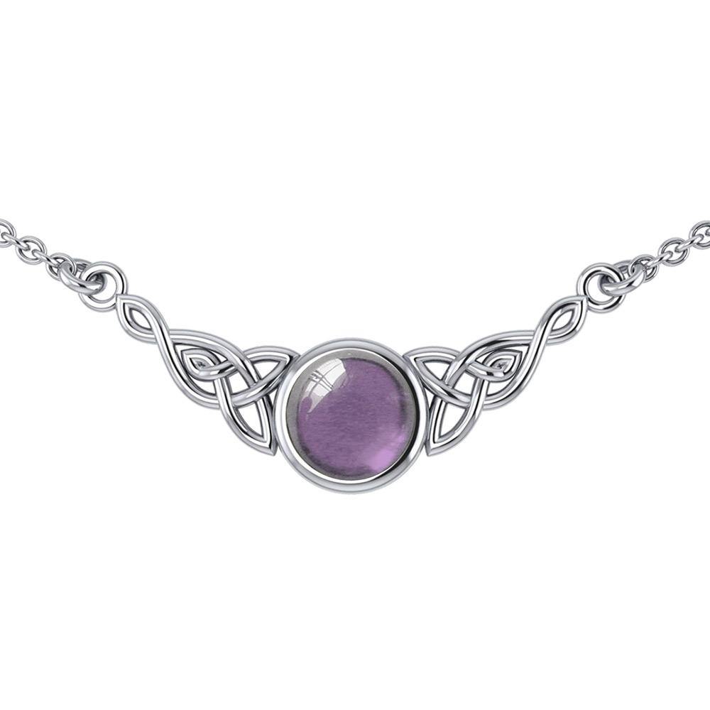 Wear the gift of interconnectedness ~ Celtic Knotwork Sterling Silver Necklace with a Gemstone centerpiece TN224