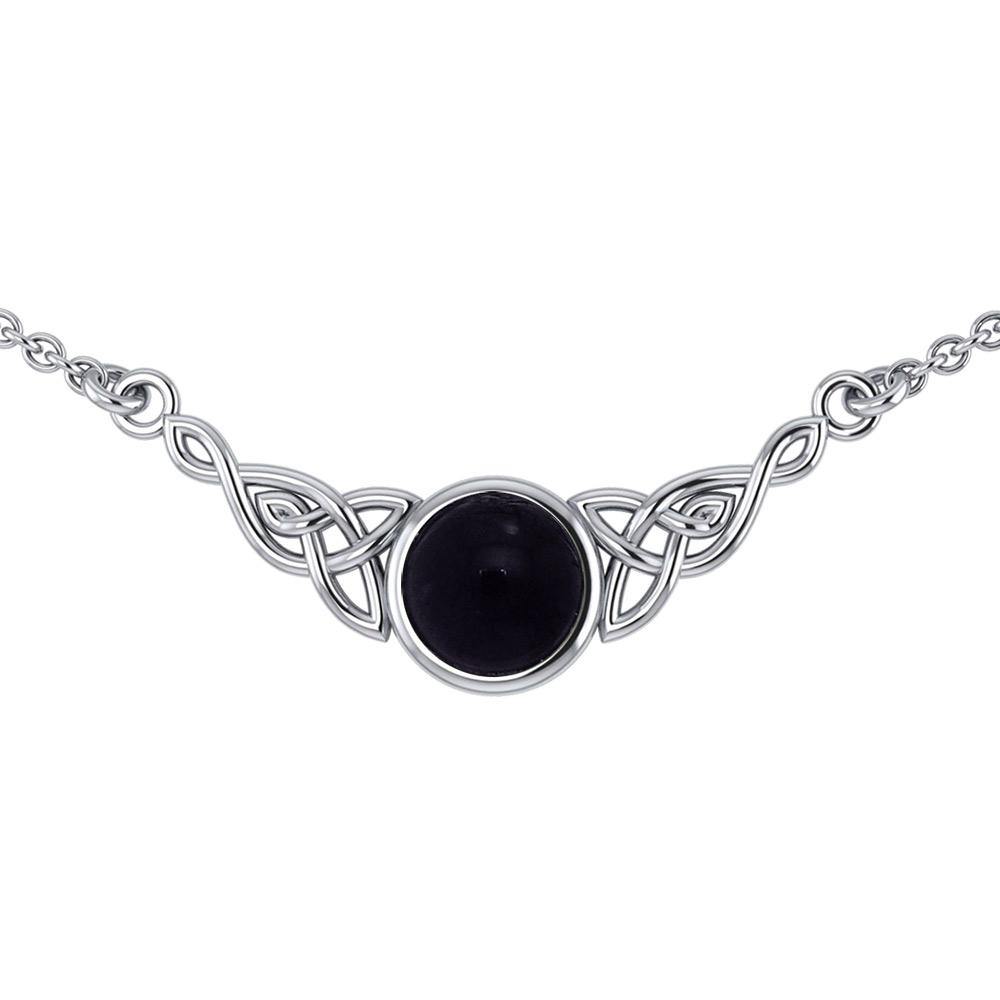 Wear the gift of interconnectedness ~ Celtic Knotwork Sterling Silver Necklace with a Gemstone centerpiece TN224