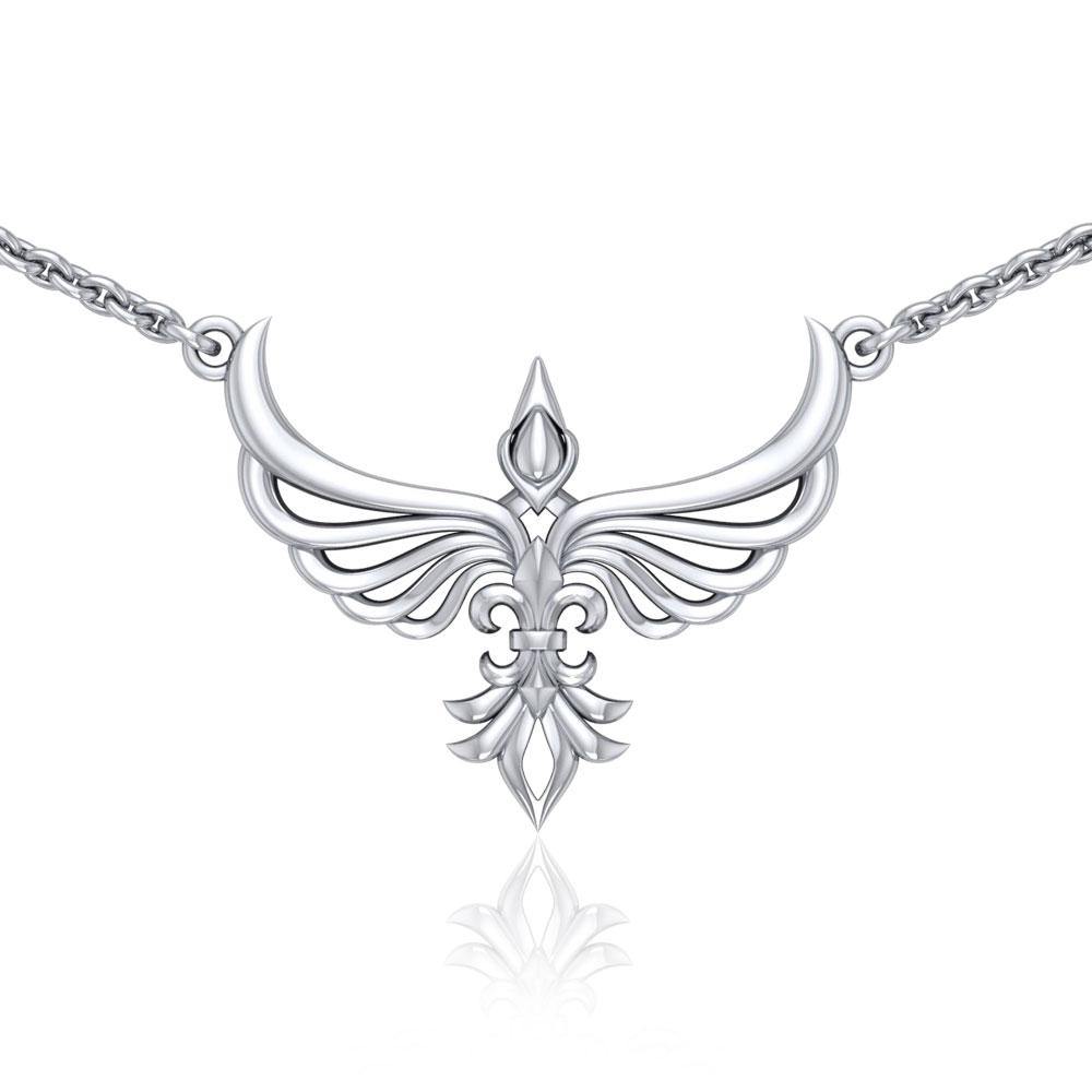 Phoenix With Fleur De Lis Sterling Silver Necklace TNC449 Peter Stone Fine Jewelry Collection