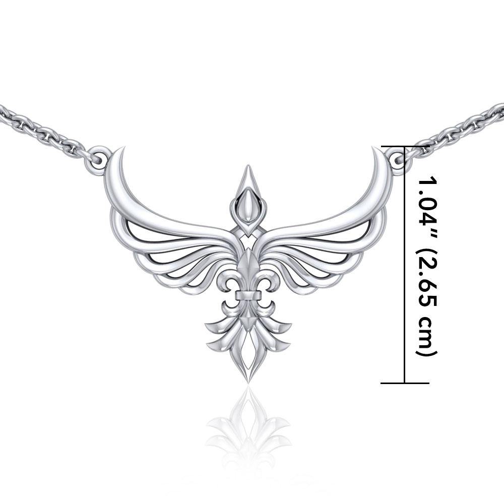 Phoenix With Fleur De Lis Sterling Silver Necklace TNC449 Peter Stone Fine Jewelry Collection
